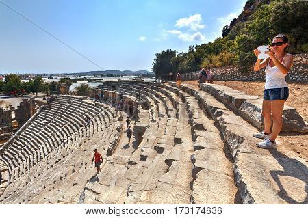 Demre Antalya Turkey - august 28 2014: Roman Theater In Myra Lycia Southern Coast Of Turkey.