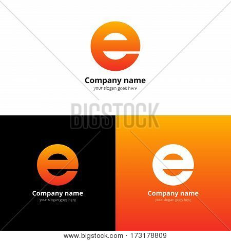 Letter E logo icon flat and vector design alphabet template. Typographic decoration character with trend orange gradient on white and black background. Minimalism creative symbol in vector elements