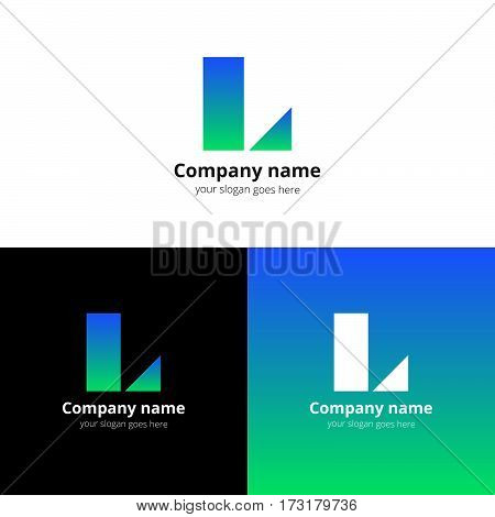 Letter L logo icon flat and stock vector design template. Decoration with trend blue-green gradient color on white and black background. Minimalism creative symbol in vector elements.