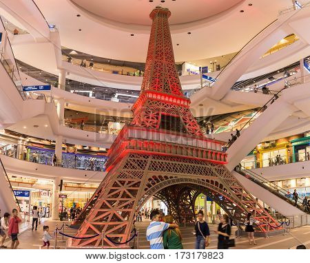 NAKHON RATCHASIMA THAILAND-JANUARY 1 2017: TERMINAL 21 is a new shopping mall in Korat with The simulation is famous for around the world such as Eiffel Tower Big Ben Pillar Torii Tokyo