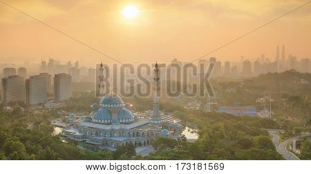 Sunrise and Masjid Wilayah Persekutuan in Kuala Lumpur Malaysia