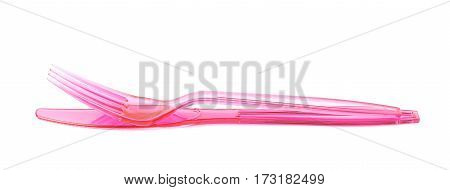 Disposable plastic knife and fork set composition isolated over the white background