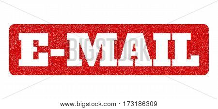 Red Rubber Seal Stamp With E-mail Text Hole. Glyph Tag Inside Rounded Rectangular Shape. Grunge Desi