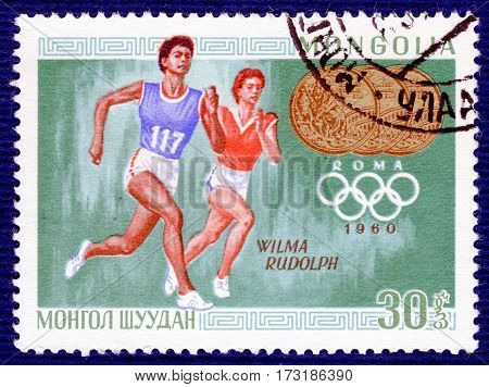 MONGOLIA - CIRCA 1960: Postage stamp printed in Mongolia  with a picture of Wilma Rudolph (Athletics), from the series 
