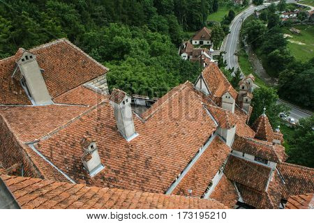 Bran Romania July 4 2009: A view over the Bran castle in Transylvania Romania.
