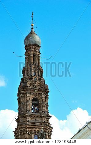 Kazan, Tatarstan, Russia - August 16, 2016.The bell tower of the Cathedral of the Epiphany.Baumana Street.