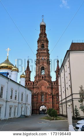 Kazan, Tatarstan, Russia - August 16, 2016.The bell tower of the Cathedral of the Epiphany. Baumana Street.