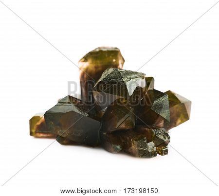 Grown crystal of brown colored salt isolated over the white background