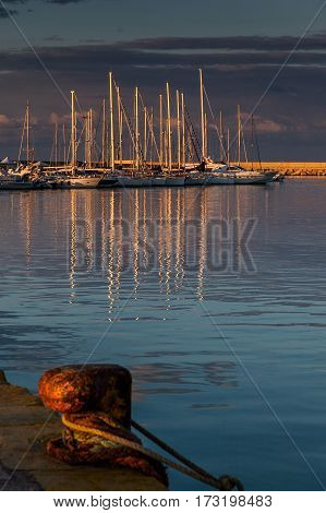 Italy Sicily Mazara del Vallo (Trapani Province) the port with its boats and pier berthing