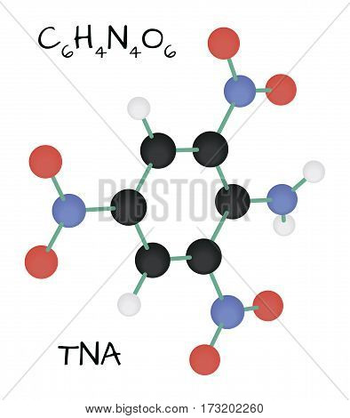 molecule C6H4N4O6 TNA Picramide isolated on white