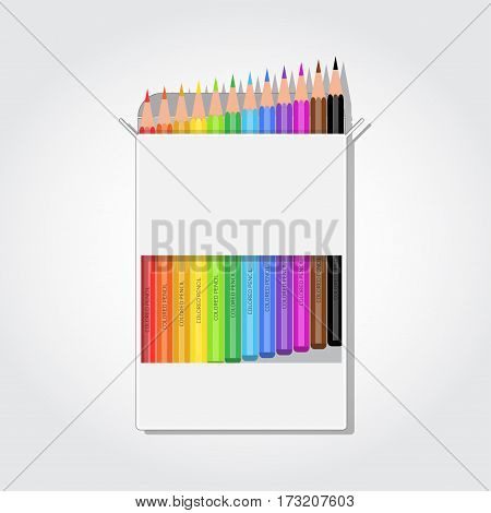 Blank white box with 12 colorful rainbow pencils.