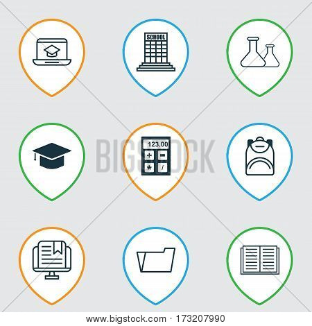 Set Of 9 Education Icons. Includes Academy, Haversack, Document Case And Other Symbols. Beautiful Design Elements.