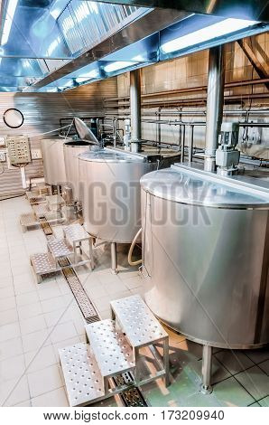 Shop brewery. Boilers for boiling wort. Wort boiling is the first step of brewing.