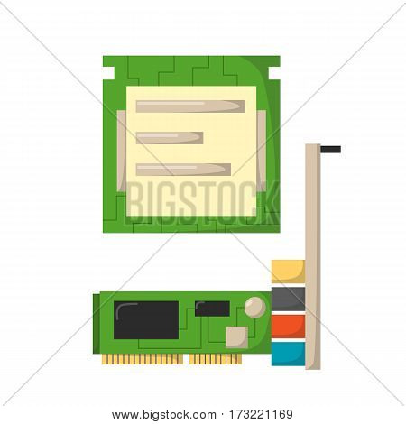 CPU microprocessors isolated microchip hardware component equipment and integrated connection communication memory internet technology vector illustration. Circuit electronic device.