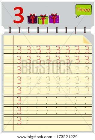 Young children learn to write numbers, Homework for kids, vector art