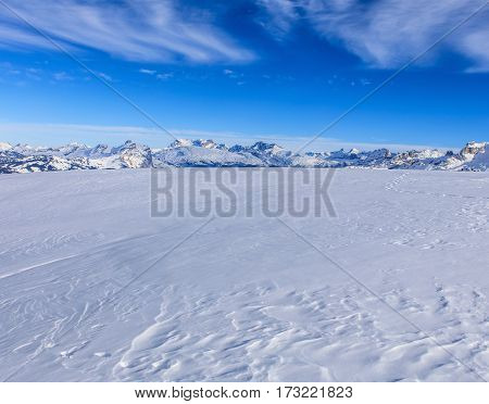 View from Fronalpstock mountain in the Swiss canton of Schwyz in winter.
