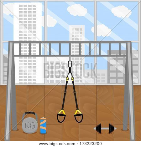 Modern gym with trx. Exercise for fitness and training. Vector illustration