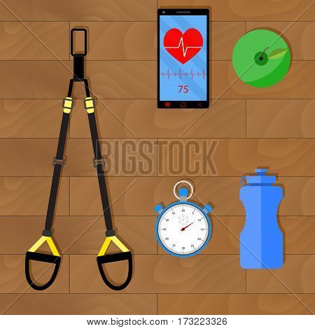 Effective training with trx. Working endurance and gymnastic lifting kettlebell vector illustration