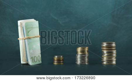 Background of banknotes. Euro banknotes 50 fifty. Money background