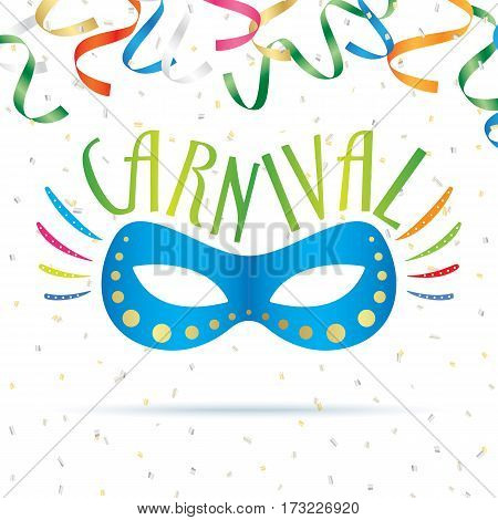 Colorful carnival mask with ribbons and confetti. Vector illustration for your holiday design decoration.