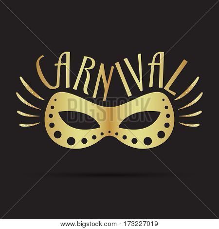Golden carnival mask, isolated on a black background. Vector illustration for your holiday design decoration.