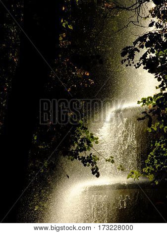 water splashing from the fountain among the backwoods