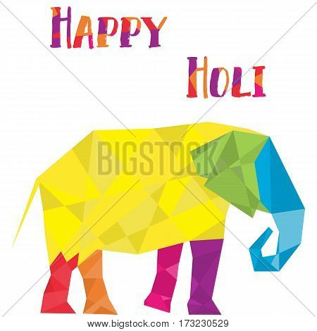 Elephant in polygon style vector. Cubist style logo. Multicolored. Could be used in Holi festival thematics