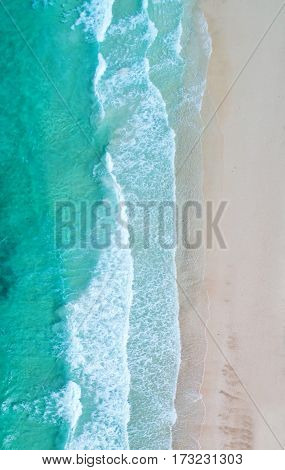 Aerial view. Top view.amazing nature background.The color of the water and beautifully bright.Azure beach with rocky mountains and clear water of Thailand ocean at sunny day.
