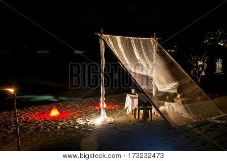Dinner underneath the stars Surround by palm trees looking beautiful thailand Koh Phangan