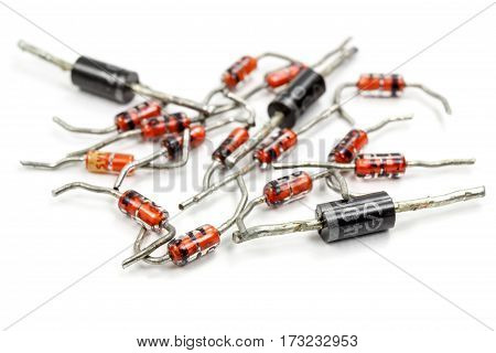 Set of used zener diode on a white background