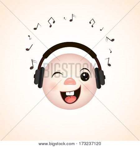 Smile listening music. Beautiful vector illustration icon