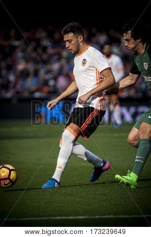 VALENCIA, SPAIN - FEBRUARY 19: Munir with ball during La Liga soccer match between Valencia CF and CD Athletic Club Bilbao at Mestalla Stadium on February 19, 2017 in Valencia, Spain