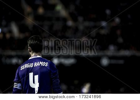 VALENCIA, SPAIN - FEBRUARY 22: Sergio Ramos during La Liga soccer match between Valencia CF and Real Madrid at Mestalla Stadium on February 22, 2017 in Valencia, Spain