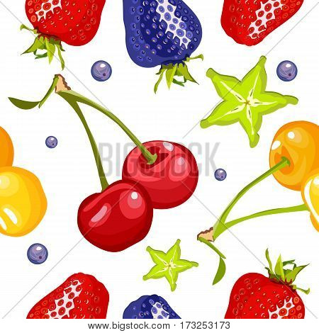 berry seamless square pattern on a white background with ripe cherries cherry carom strawberries