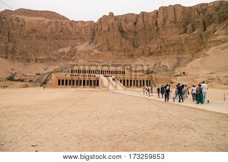 LUXOR, EGYPT: Ancient ruins of Karnak temple in Egypt at noon. The complex is a vast open-air museum, and the second largest ancient religious site in the world
