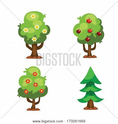 Cartoon tree vector illustration isolated on white background. Color environment trunk freshness natural eco icon. Organic plant juicy farm ripe agriculture.