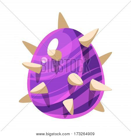 Purple Spiky Egg With Stripes, Fantastic Natural Element Egg-Shaped Bright Color Vector Icon. Video Game Template Item For Magic Flash Game Design Constructor Isolated Cartoon Object.