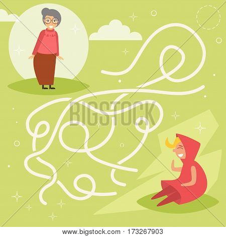 Simple children's labyrinth. Grandmother and granddaughter. Vector. Cartoon. Isolated. Flat Illustration for children