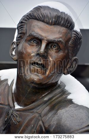 MONTREAL-CANADA 02 15 2017: The statue of Maurice 