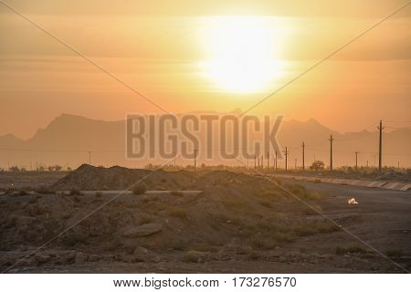 scenic mountain landscape and stone desert at sunset beautiful orange tone nature background in summer season