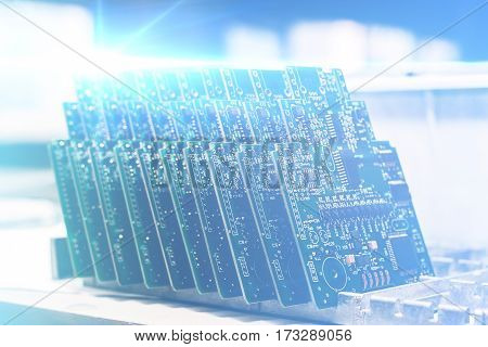The concept of future technologies. Computer board with visual effects in a futuristic style. Conceptual image of high technologies of the future.