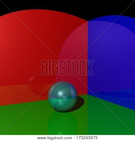 Mirror Sphere on red blue green background