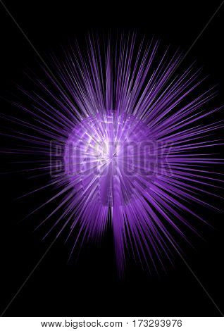 An exploding purple ball with spikes on black background