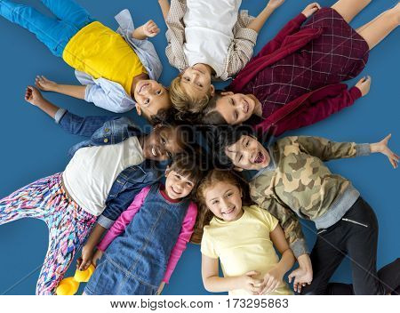 Happiness group of cute and adorable children lay down together
