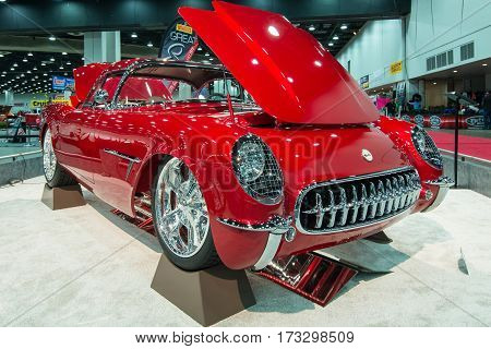 DETROIT MI/USA - February 25 2017: 1954 Chevrolet Corvette car interpretation, 