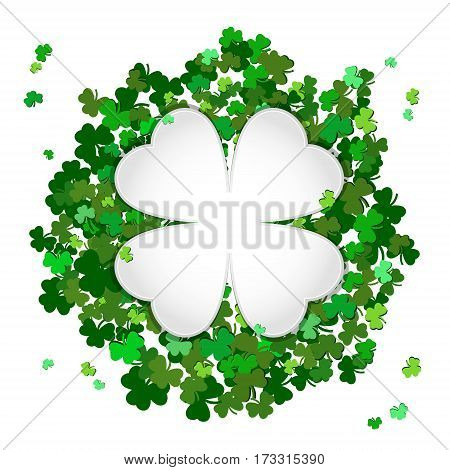 St Patrick's Day Vector Background With Shamrock. Lucky Spring Symbol. Clover In Green Shades Isolat