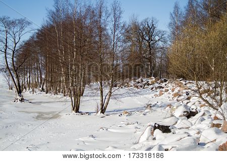 St. Petersburg, Sestroretsk -26.02.2017: Sestroretsk, the Gulf of Finland in winter