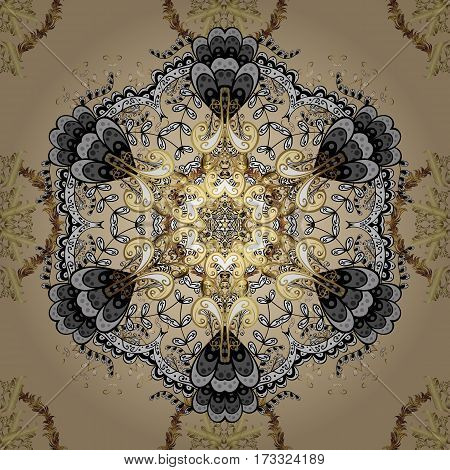 For your design sketch. Golden pattern on neutral background with golden elements. Vector geometric background. Golden color seamless illustration.