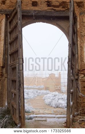 Belchite village destroyed in a bombing during the Spanish Civil War, Saragossa, Aragon, Spain.