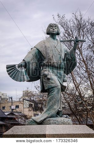 Stone Statue At Gion District In Kyoto, Japan